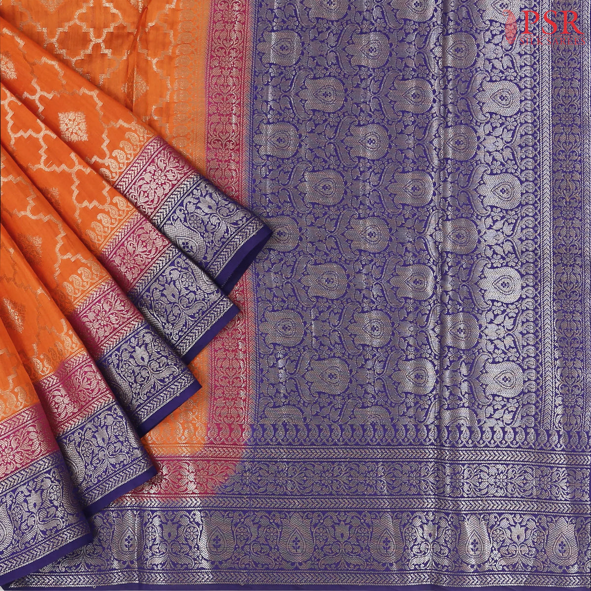 Orange Chiniya Silk Saree