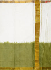Cream White & Olive Green Kerala Cotton Saree