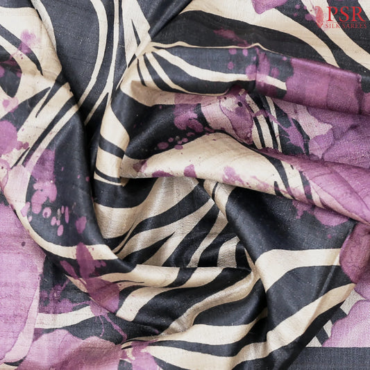 Beige & Charcoal Grey Kadhi Tussar Silk Saree