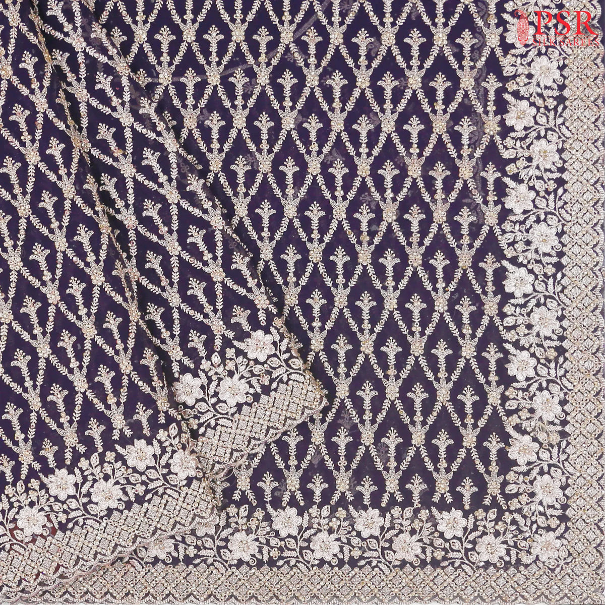 Dark Violet Organza Laser Embroidery Saree