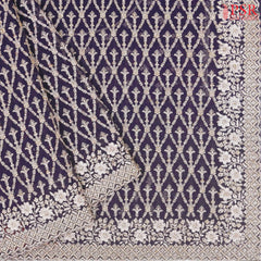 Dark Violet Organza Laser Embroidery Saree