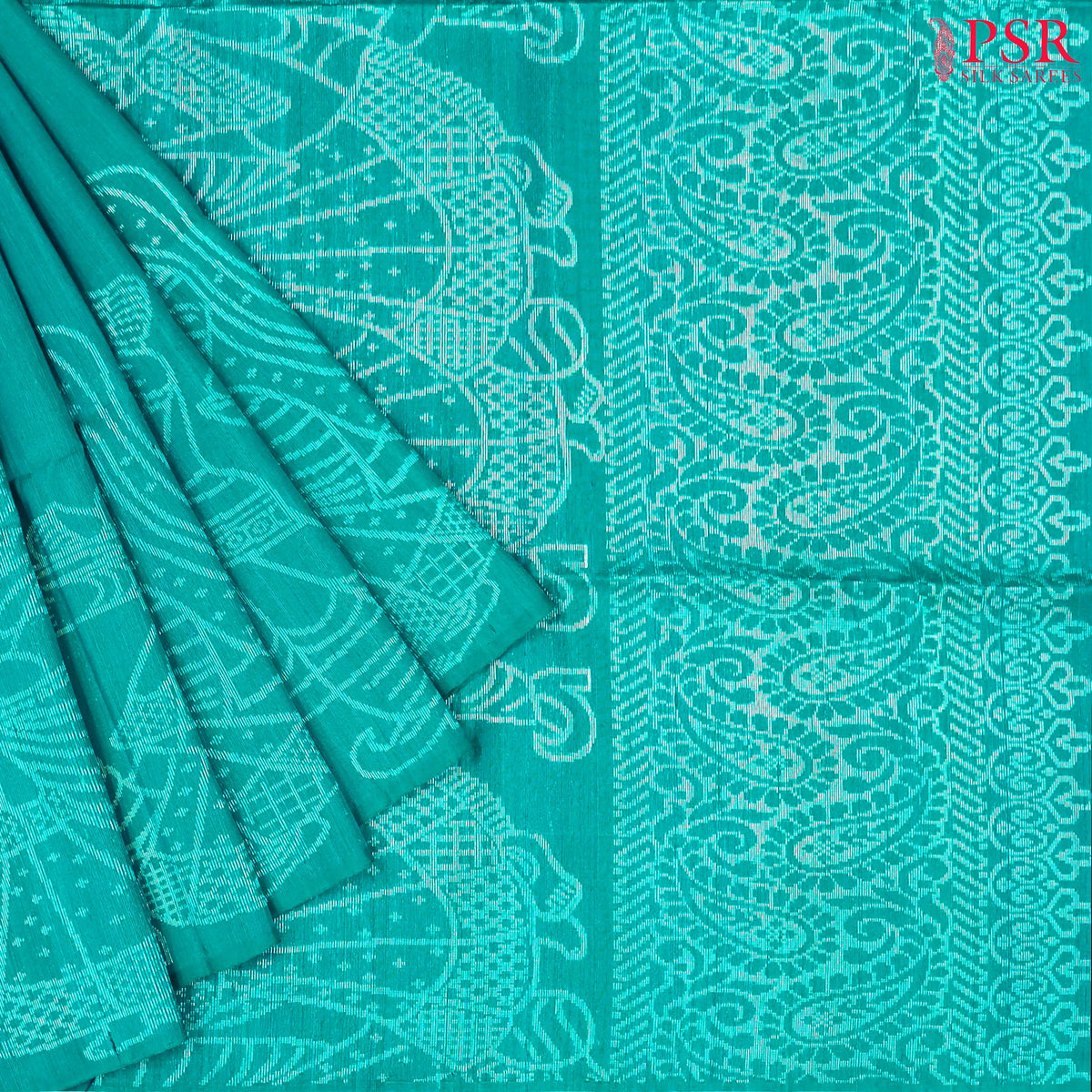 Cyan Teal Jute Soft Silk Saree