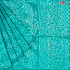 Cyan Teal Jute Soft Silk Saree