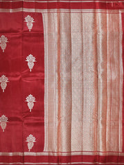 Cherry Red Chiniya Silk Saree