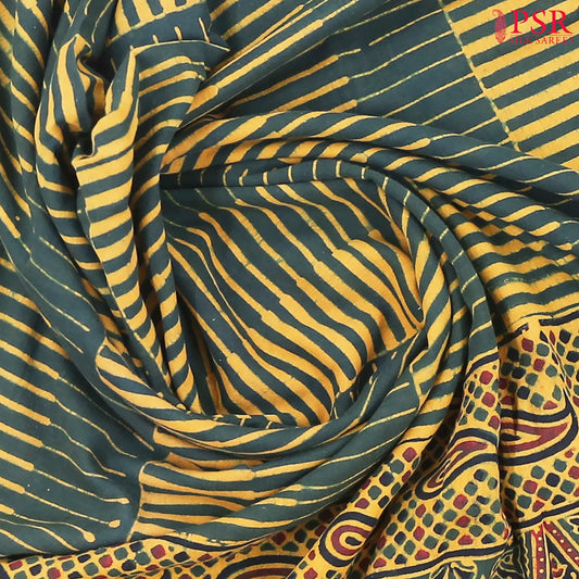 Dark Green Jaipur Cotton Printed Saree
