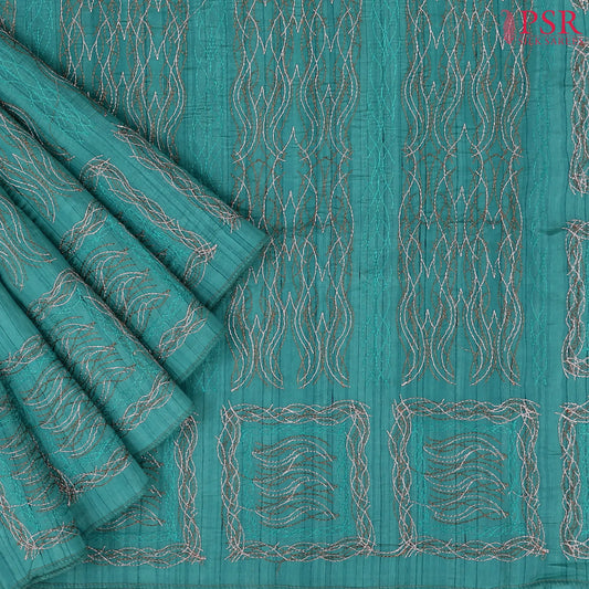 Turquoise Blue Kosa Embroidery Saree