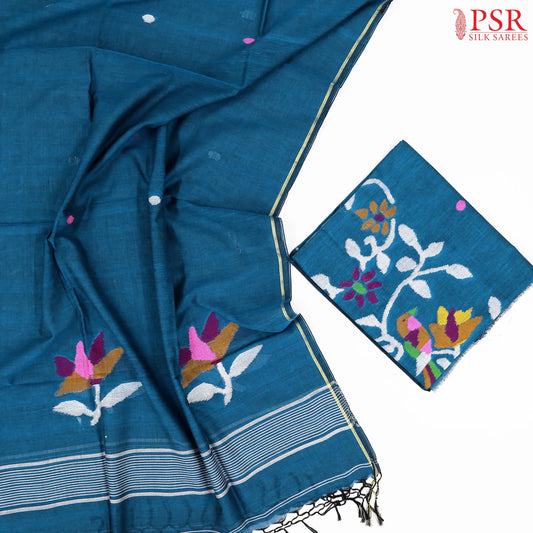 Dark Peacock Blue Byloom Cotton Dress Material