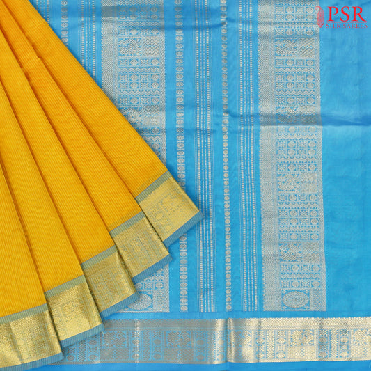 Amber Yellow Cotton Silk Saree