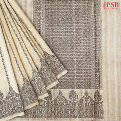 Beige Banaras Jute Silk Saree