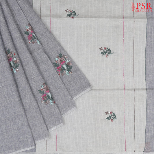 Cool Grey Pure Linen Saree