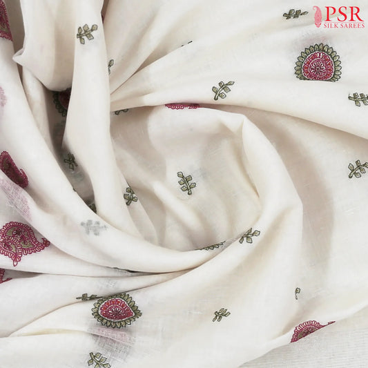 Floral White Linen Saree