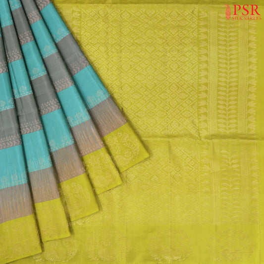 Turquoise & Grey Soft Silk Saree