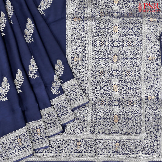 Dark Blue Banarasi Habutai Satin Saree