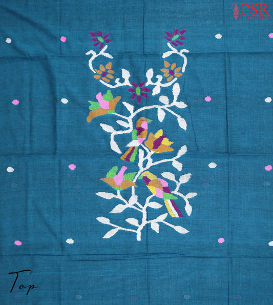 Dark Peacock Blue Byloom Cotton Dress Material
