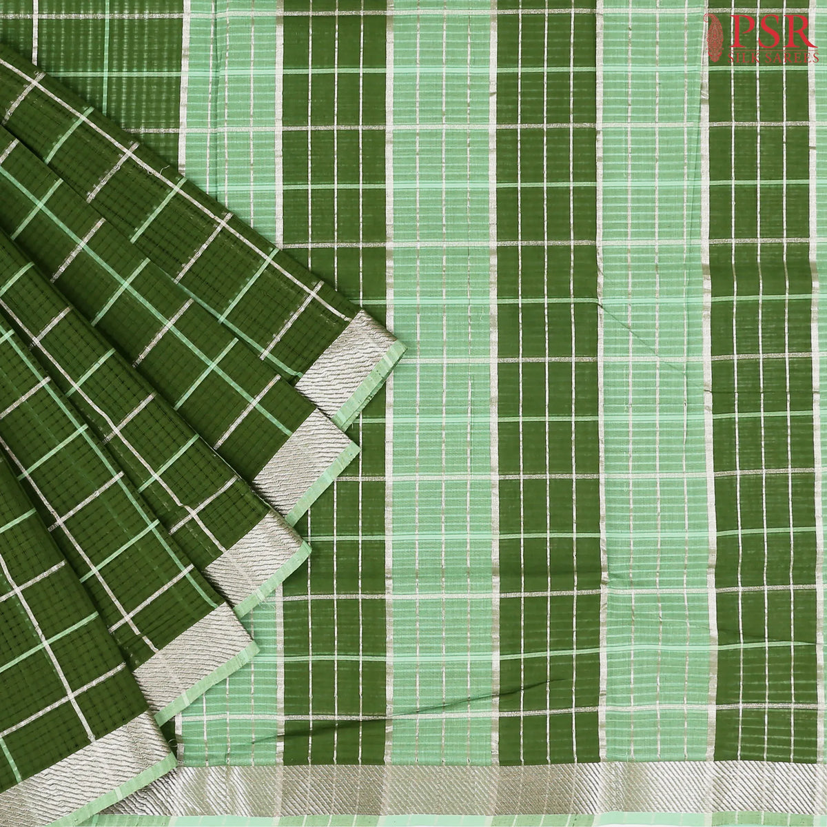 Dark Sap Green Mangalagiri Cotton Saree