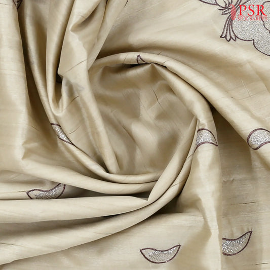 Floral Beige Kosa Embroidery Saree