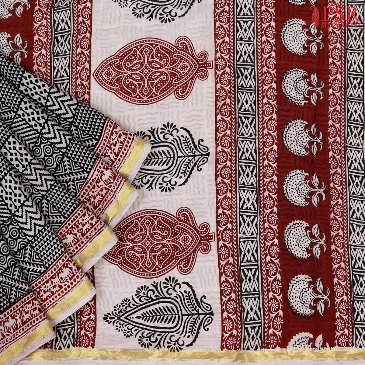 Black Mul Printed Cotton Saree