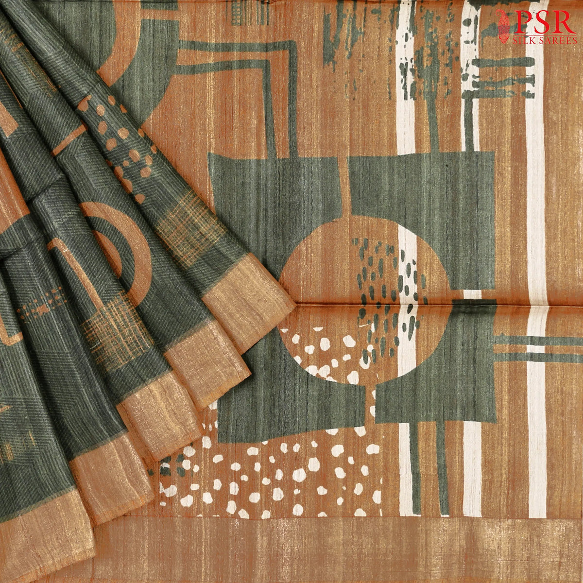 Dark Jungle Green Kadhi Tussar Silk Saree