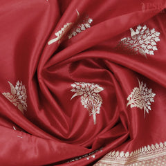 Cherry Red Chiniya Silk Saree