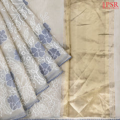 Parchment Beige Organza Embroidery Saree