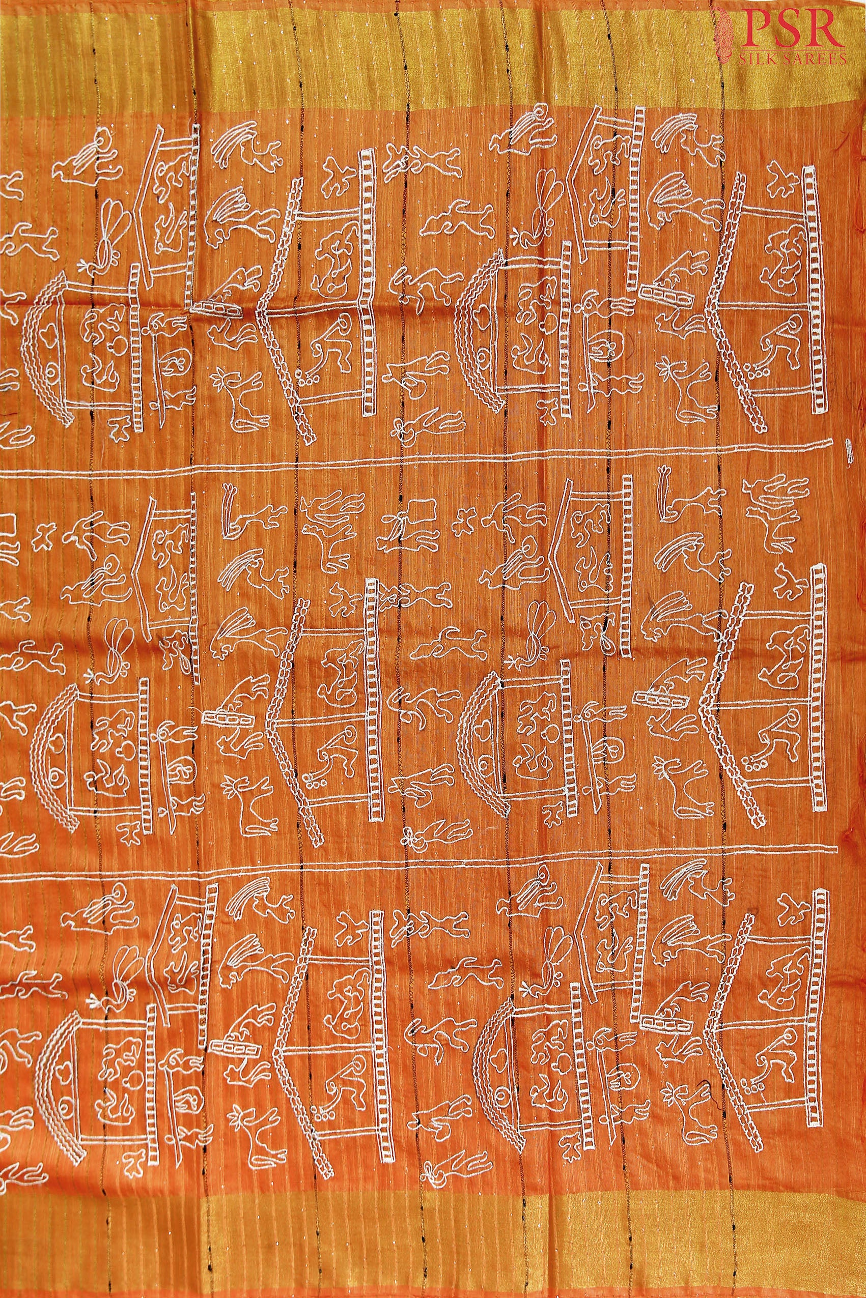 Orange Dupion Embroidery Saree