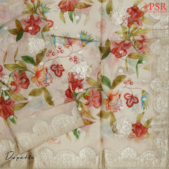 Beige Semi Dupion Dress Material