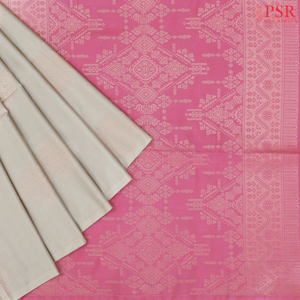 Ecru Grey Soft Art Silk Saree