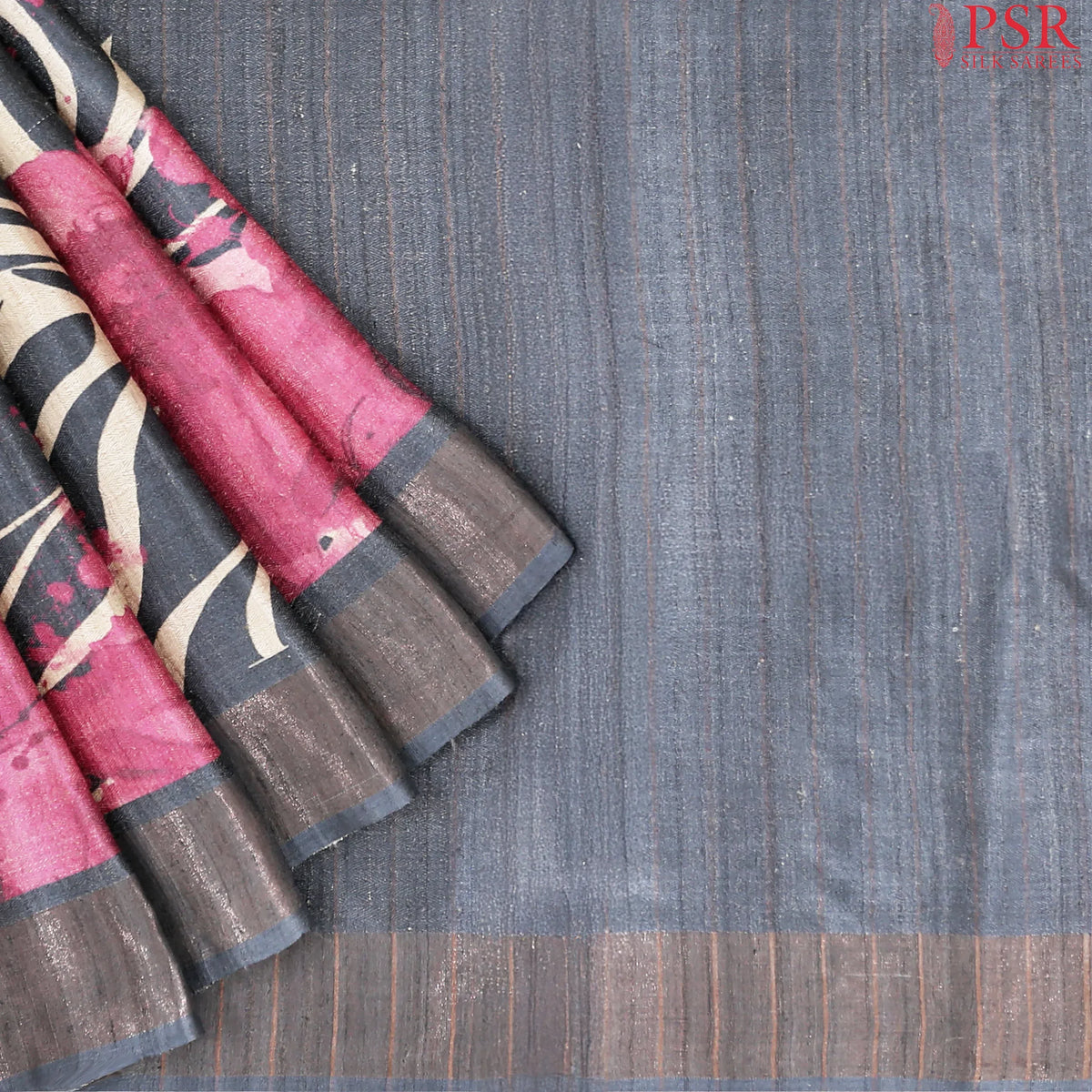Beige & Charcoal Grey Kadhi Tussar Silk Saree