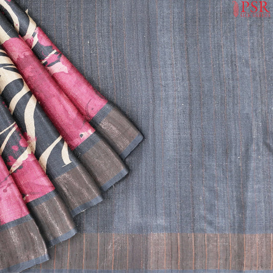 Beige & Charcoal Grey Kadhi Tussar Silk Saree