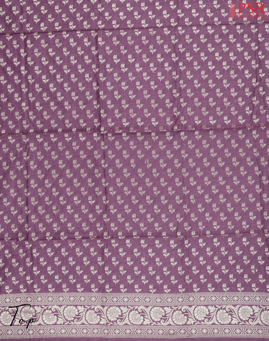 Dark Lilac Purple Banaras Silk Cotton Dress Material