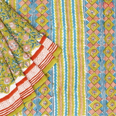 Olive Yellow Kalamkari Silk Saree