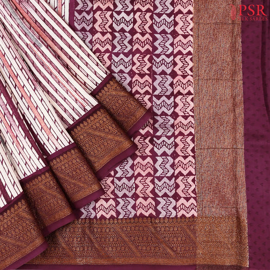 Beige & Jam Purple Chanderi Silk Cotton Saree