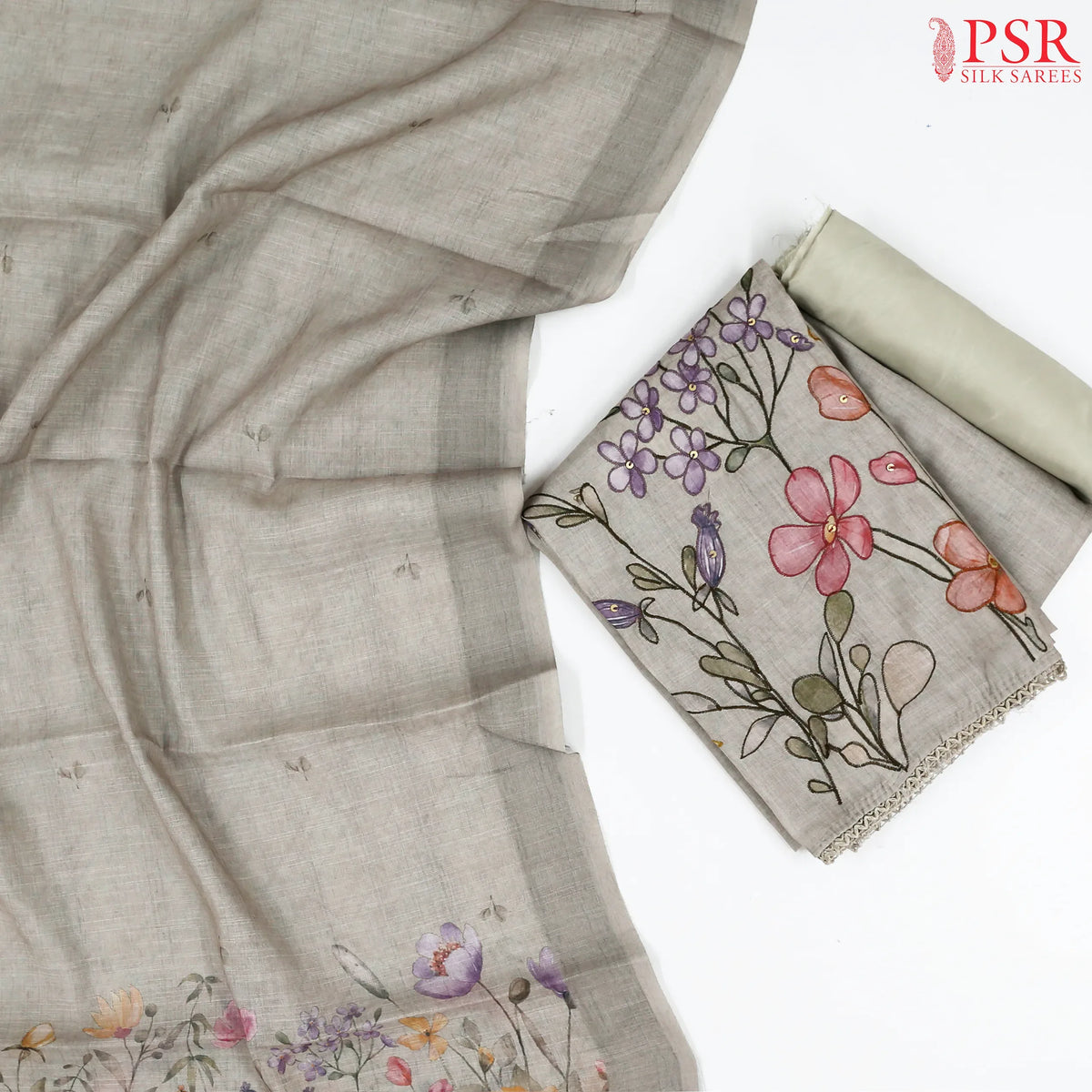 Fossil Grey Semi Linen Dress Material