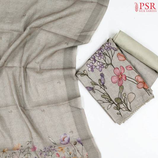 Fossil Grey Semi Linen Dress Material