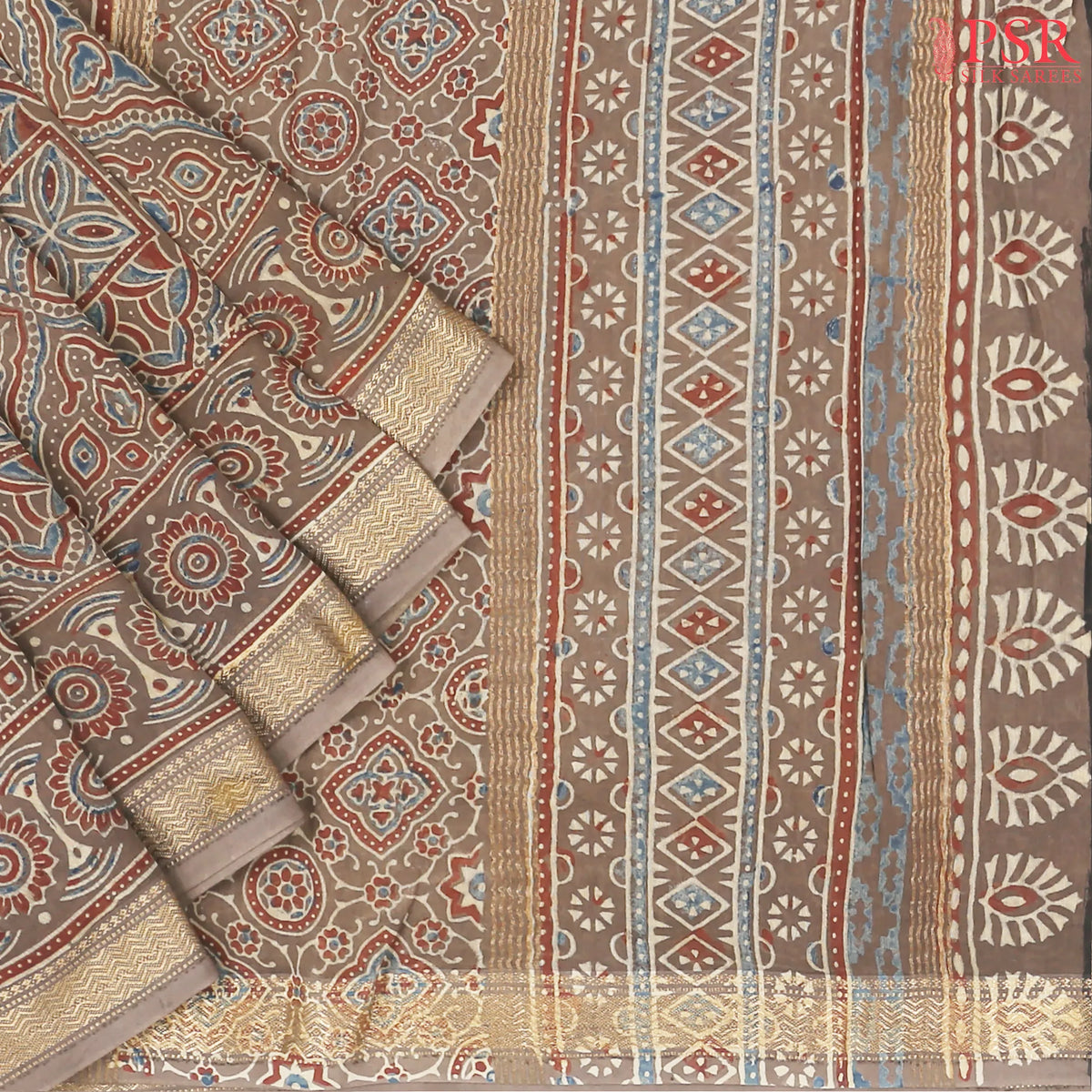Dark Taupe Jaipur Cotton Printed Saree