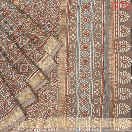 Dark Taupe Jaipur Cotton Printed Saree