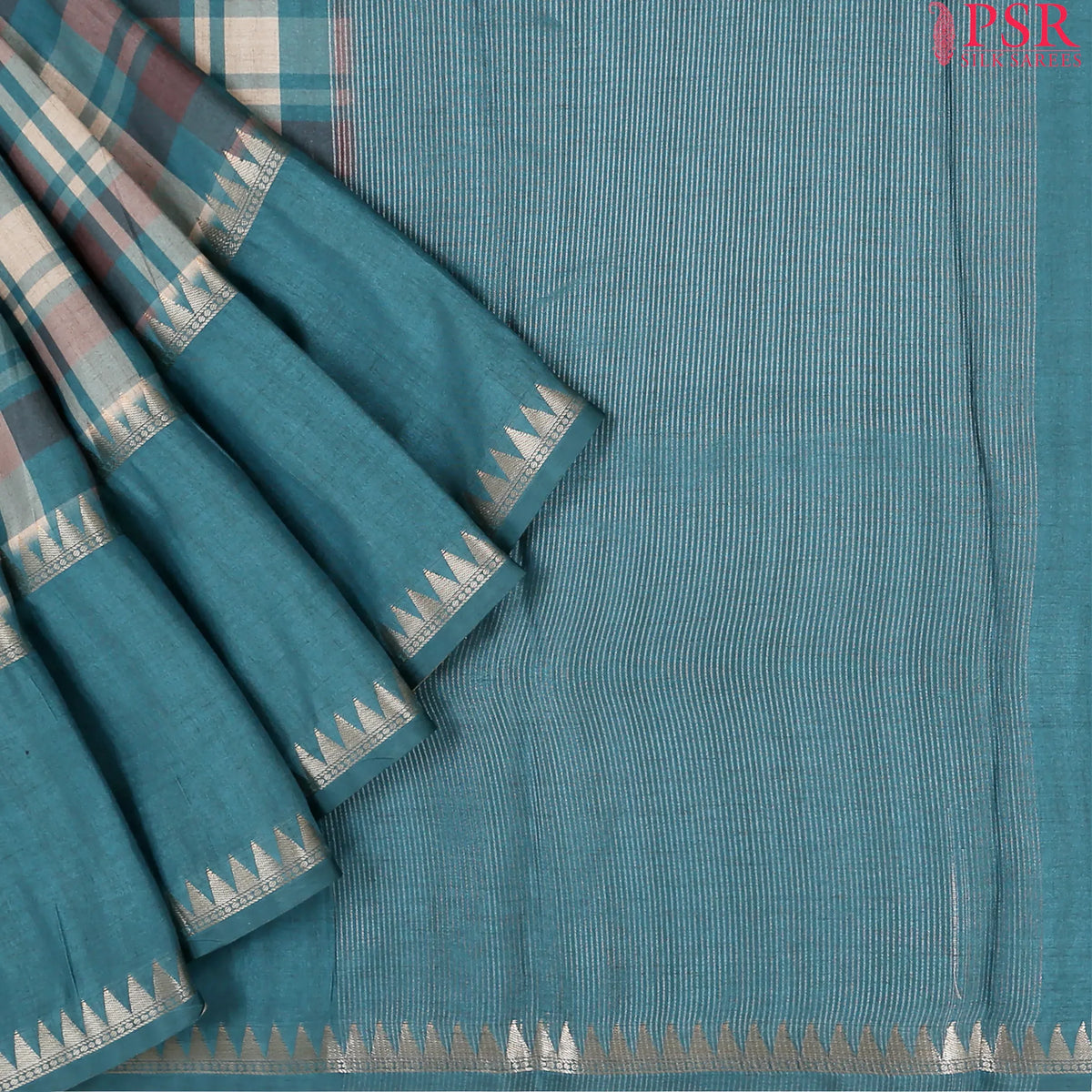 Grey & Teal Semi Tussar Saree