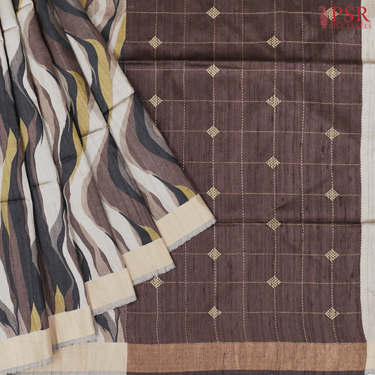 Brown & Grey Kadhi Tussar Silk Saree