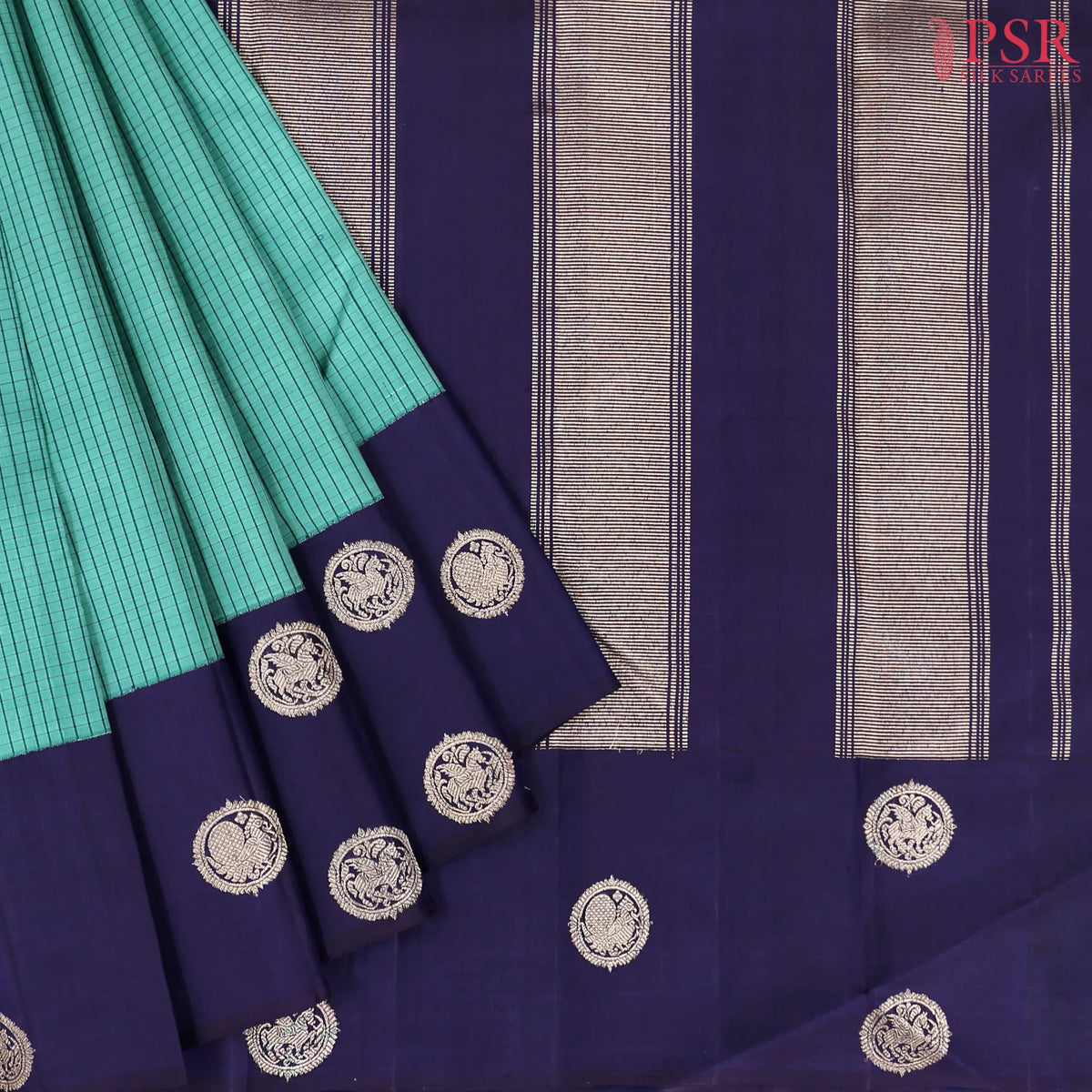 Caribbean Turquoise Kanchipuram Silk Saree