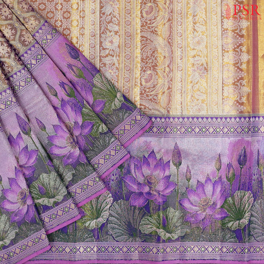 Golden Purple Kanchipuram Jacquard Silk Saree
