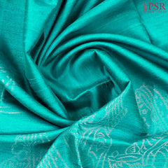 Cyan Teal Jute Soft Silk Saree