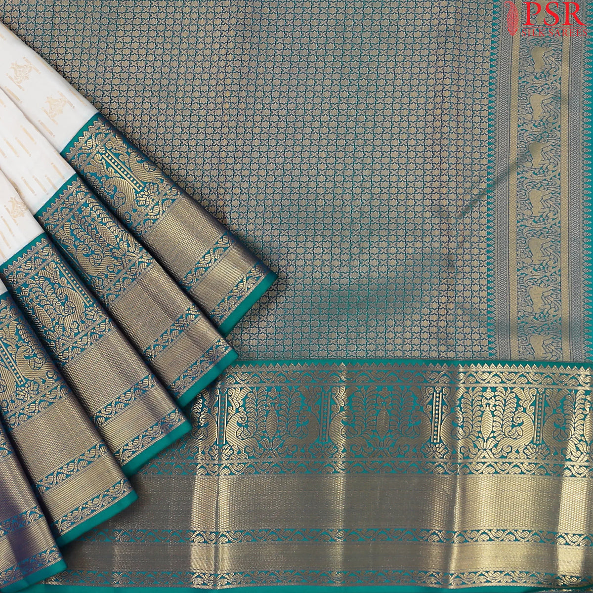 Floral White Fancy Kanchipuram Silk Saree