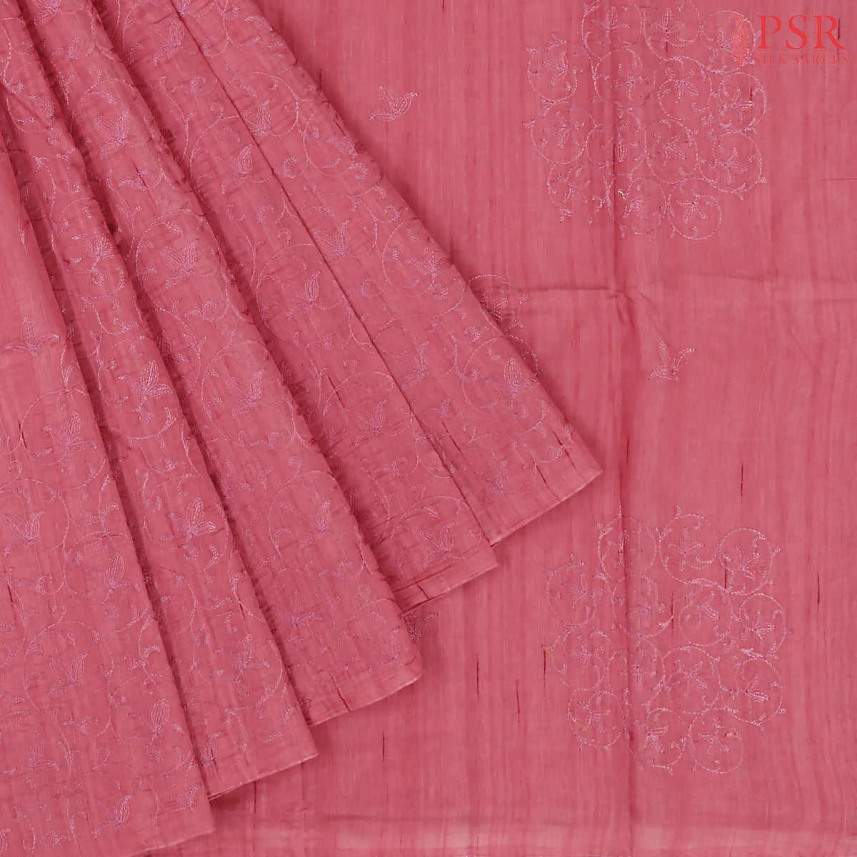 Flamingo Pink Kosa Embroidery Saree