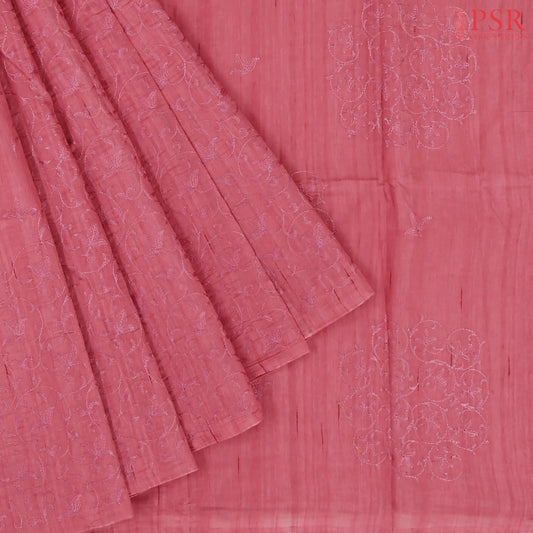 Flamingo Pink Kosa Embroidery Saree