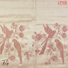 Beige & Dark Pink Tussar Silk Dress Material