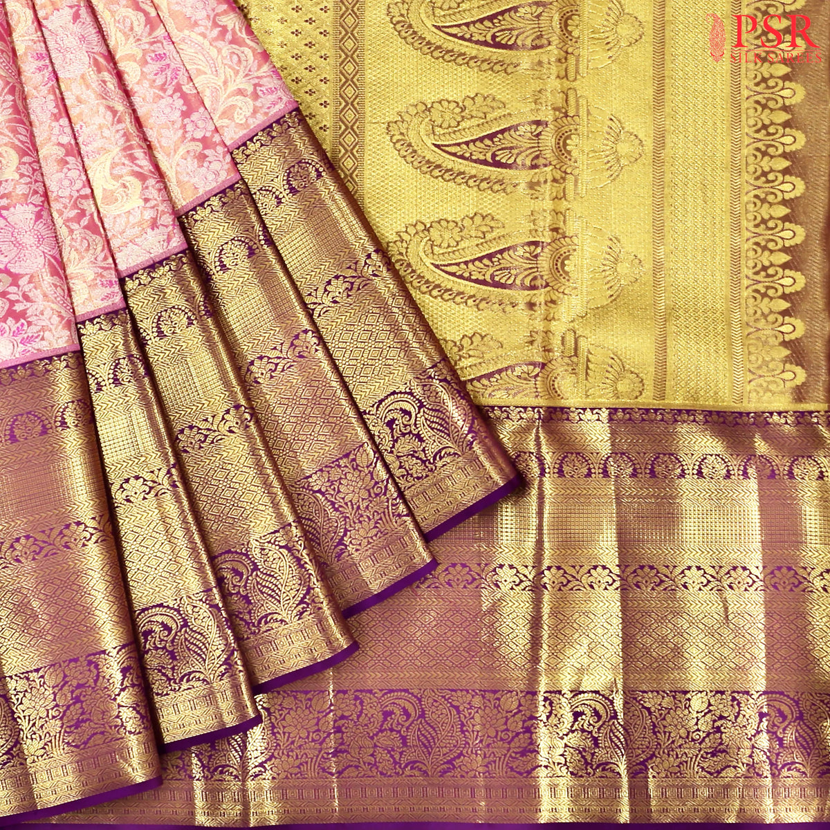 Carnation Pink Kanchipuram Tissue Silk Saree