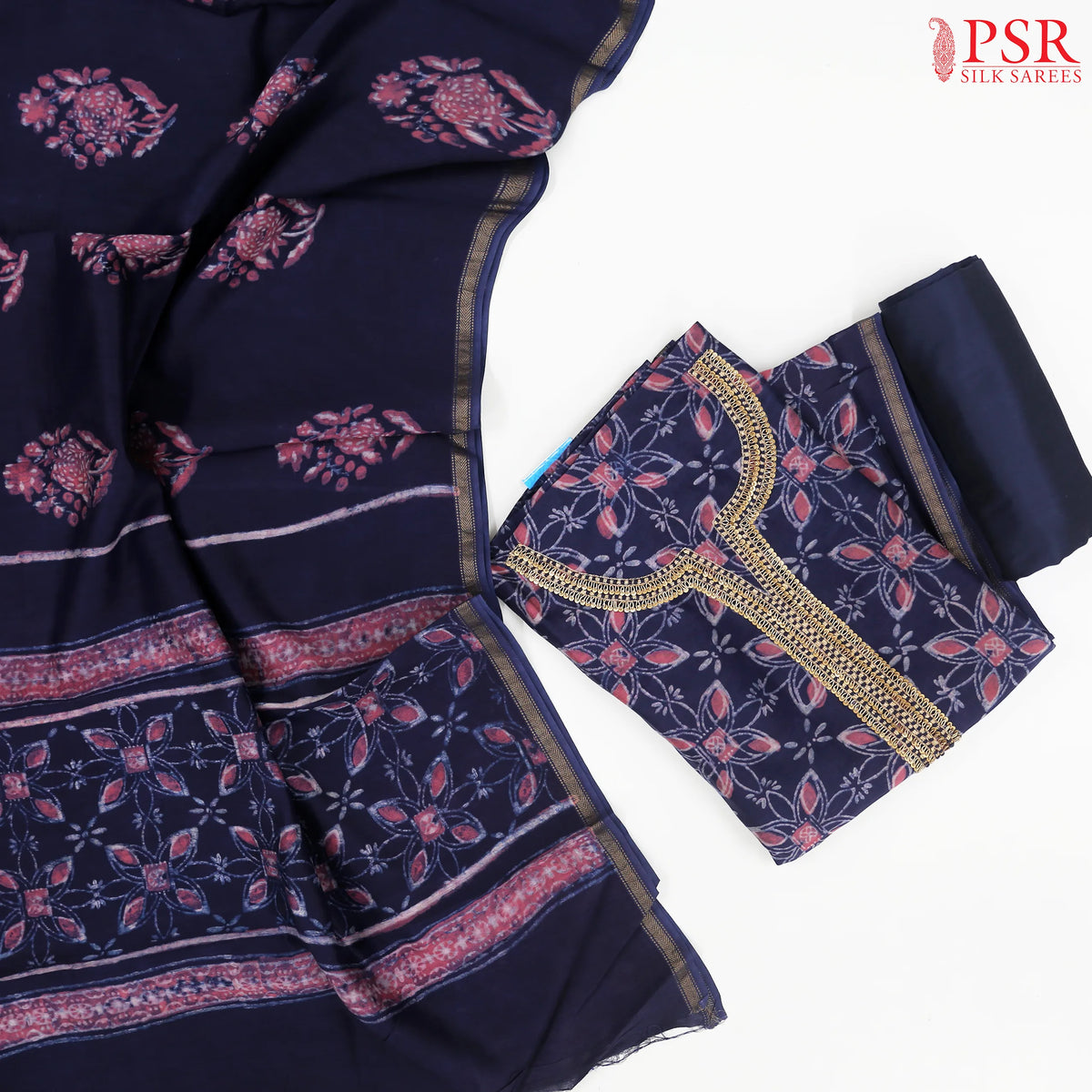 Indigo Blue Chanderi Silk Cotton Dress Material