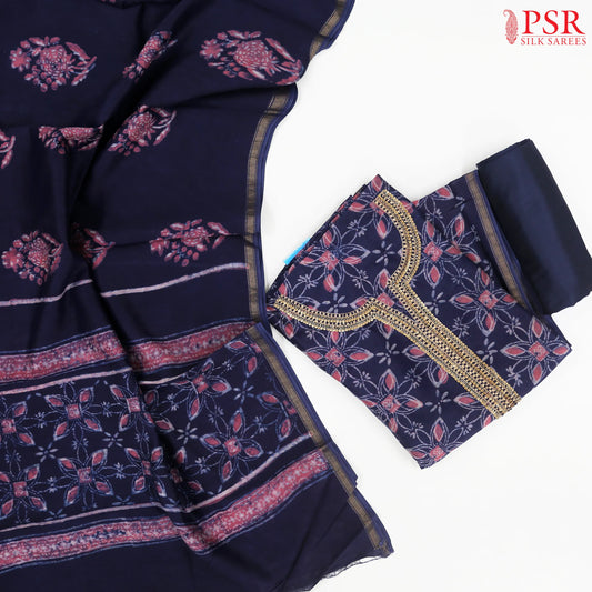 Indigo Blue Chanderi Silk Cotton Dress Material