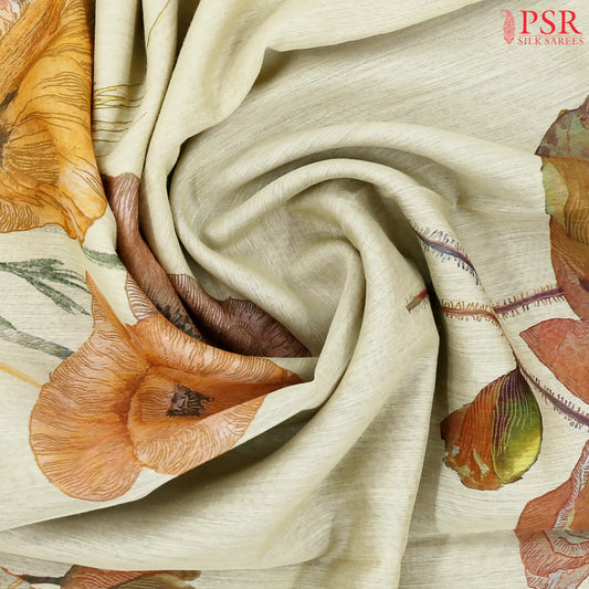 Cream Beige Munga Silk Saree