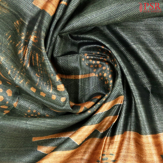 Dark Jungle Green Kadhi Tussar Silk Saree